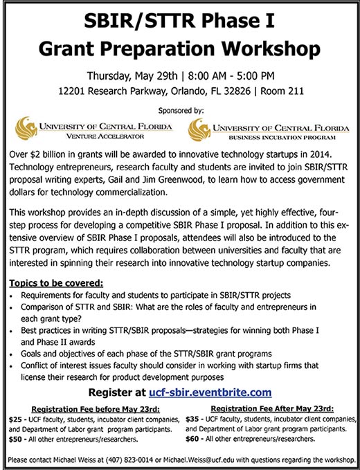 SBIR/STTR Phase I Grant Preparation Workshop, May 29, 2014